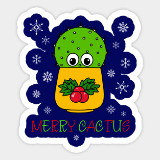 Merry Cactus - Cute Cactus In Christmas Holly Pot Sticker